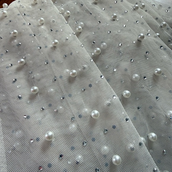 Pearl Rhinestone Embellished Sheer Mesh Maxi Dress - Picture 10 of 13